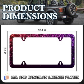 Red Purple Bling License Plate Frames - 2 Pack Sparkly Stainless Steel License Plate Holder,Rust-Proof Waterproof Car Decorative Tag Frames with Screws Fasteners Caps