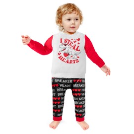 DAKEIK Toddler Boy Valentines Day Outfit 3t-4t Boy Valentines Day Outfit Dinosaur Pattern I Steal Hearts Long Sleeve Cute Letter Print Pants 2 Piece Valentines Day Gifts