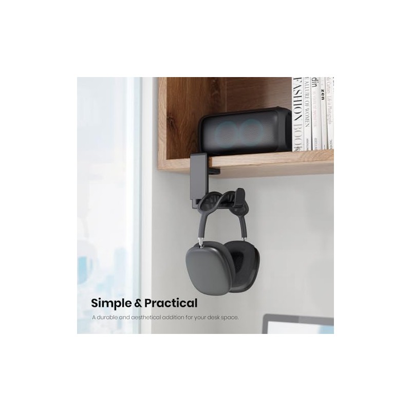 Adjustable Rotating Headphone Stand with Cable Organizer - Black