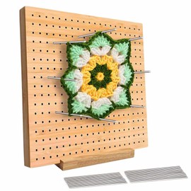 HRLORK Crochet Blocking Board 7.9inch Knitting Blocking Board Granny Square Blocking Board Wooden Blocking Board with 20 Pins Knitting Set Accessories for Knitting Projects