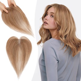 S-noilite Real Hair Toupees for Women, Light Brown, 9 x 12 cm, T-arp Hair Toppers, Clip-In Hair Pieces, Real Hair with Side Bangs, 13 g