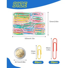 100 Stück Büroklammern Bunt Set, Caianwin Büroklammern Groß 50mm und Büroklammern Klein 33mm Metall Büroklammer mit Aufbewahrungsbox für Büro Schule