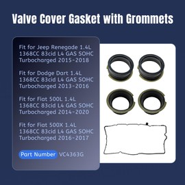 Memiuyelay Valve Cover Gasket with 4*Grommets Fit for Fiat 2014-2017 Fit for Jeep 500L 500X Fit for Renegade 1.4L L4 SOHC 1368cc 83cid Turbocharge 2012-2020 Replace VC4363G Black