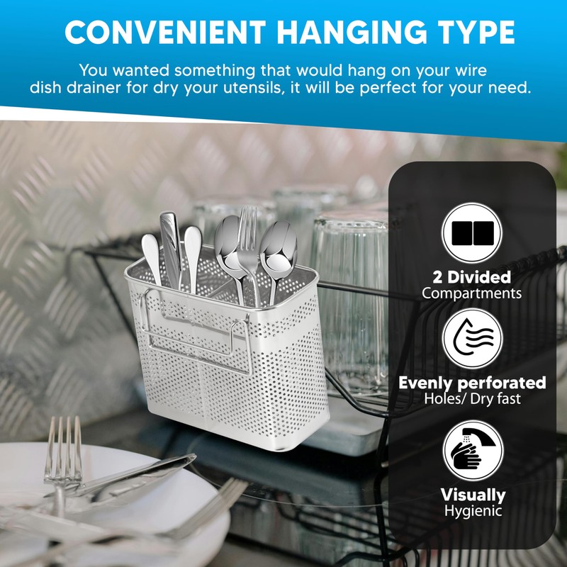 HOME&I Silverware Drying Basket, Hanging Rectangular Utensil Holder with 2