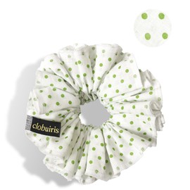 Vintage Oversized Scrunchie Hair Ties - 6.2 in Cotton Polka Dot Hair Bands for Women & Girls (6 Colors) Thick Layered Fabric, School Accessories & Daily Use (Green, Baby)