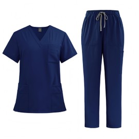 Aylashine Unisex Scrubs Medical Uniform, V-Neck with multiple pockets, for doctors, nurses, beauty salons Dark Blue(XL)