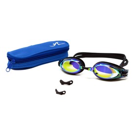 Adoretex Near sighted Swim Goggles, Leakproof Anti Fog Shortsighted Swimming Goggles for Adult with Case Set - Black - Smoke Lens w/Rainbow Mirrored -4.5