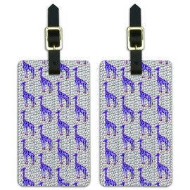 Colorful Blue Giraffes Pattern Luggage ID Tags Carry-On Cards - Set of 2