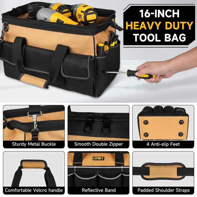 Tool Bag,16-Inch Heavy Duty Tool Bags for Men,27 Pockets Tool