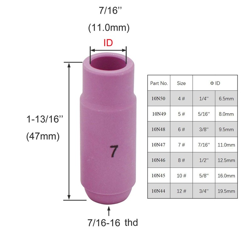 10N47 7# TIG Alumina Nozzles Ceramic Shield Cup Fit DB