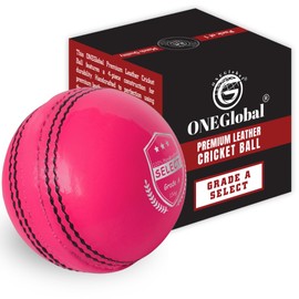ONEGlobal Select Leather Cricket Ball | 100% Handcrafted, 156g - 5.5oz, 4-Piece Construction | Ideal for T20, Net Practice, Training etc.