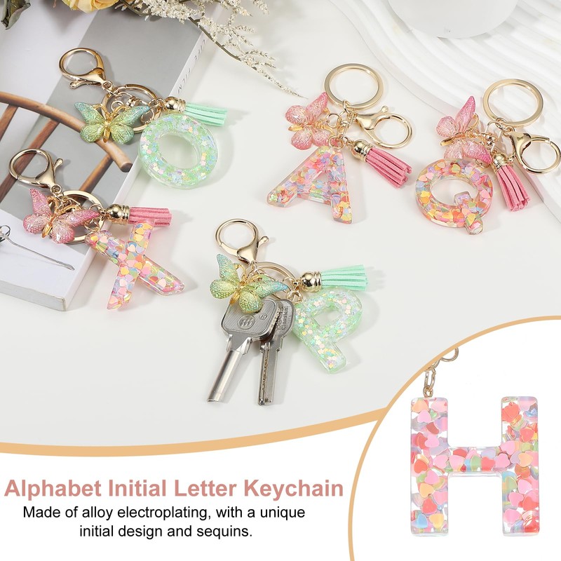 PATIKIL Alphabet Initial Letter Keychain, Resin Cute Keychains with Tassel