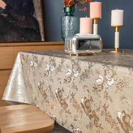 FAVE Golden Tablecloths Vinyl Table Cloth for Kitchen Dining Table Wipeable PVC Tablecloth Cover for Rectangle Table (Gold 55”x78”)