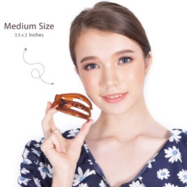 RC ROCHE Pack of 6 Side Hair Clips with Comb, Curvy Hair Clip for Ponytail, Non-Slip, Women's Large Teeth, Medium Brown