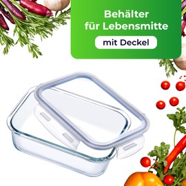 KADAX Glass Container with Lid, Food Container, Dishwasher Safe Food Container, Lockable Food Storage Container, Storage Container (Rectangular 1040 ml)