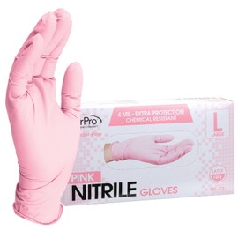 ForPro Professional Collection Disposable Nitrile Gloves, Chemical Resistant, Powder-Free, Latex-Free, Non-Sterile, Food Safe, 4 Mil, Pink, Large, 100-Count
