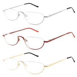 COVESATO Half Moon Reading Glasses, Half Metal frame Readers for Women Men 3 Pairs 2.00