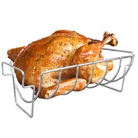 Turkey Roasting Rack Rib Rack for Smoker grill Stainless Steel Dual-Purpose , Accessory for Large Big Green Egg, Kamado Joe, Pit Boss & More - Holds 6 Ribs or Whole Turkey for Smoking and Roasting