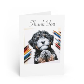 DistinctInk Greeting Card/Note Card -Portuguese Water Dog Puppy Colored Pencil Drawing Birthday - PACK of 25