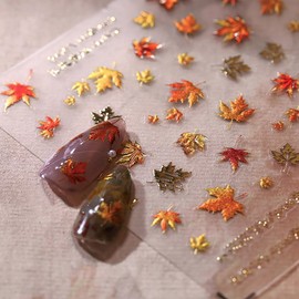 5D Embossed Fall Maple Leaf Nail Stickers Self-Adhesive Autumn Nail Art Stickers Gold Leaves Designs Cute Nail Art Supplies Thanksgiving Nail Decals for Women Girls Acrylic Manicure Accessories DIY
