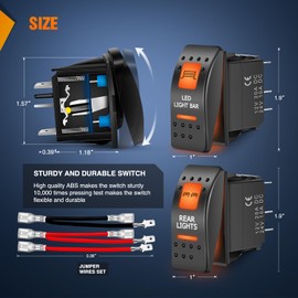 Nilight 2 Pack UTV Rear Lights Switch Led Light Bar On Off 5 PIN SPST Switches with Orange Backlit 12V 24V Toggle Jumper Wires Set for ATVs UTVs Cars Trucks RVs