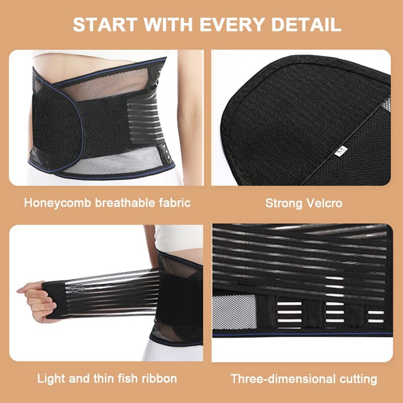 Back Brace with Adjustable Pull Straps, Lumbar Back Strap for