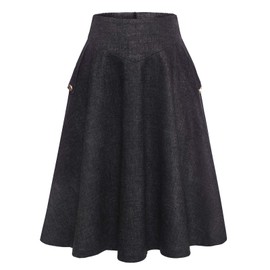 BBONL INEDRESS Skirt Women's Long Vintage Elegant Plaid Winter Skirt, Warm, Elastic Waist, A-Line Skirts, Casual, High Waist, Midi Skirt, black