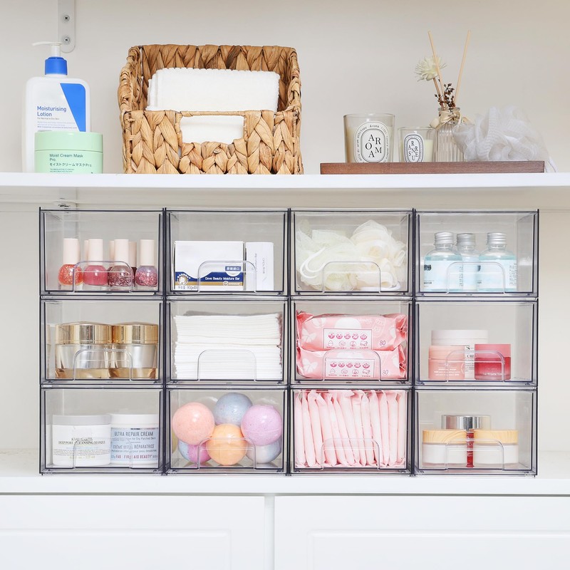 Vtopmart 12 Pack Clear Stackable Storage Drawers, 4.4'' Tall Acrylic
