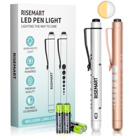 RISEMART Pen Light, Nurse LED Medical Penlight with Pupil Gauge for Nursing Students Doctors, Warm/White Light, Pen Lights for Nurses Doctors EMT with Batteries