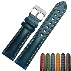 Strapseeker Premium Cowhide Top Grain Leather Percy Watch Band,Handcrafted Vintage Genuine Leather Watch Strap,Watch Bands for Men & Women, 22mm (Blue, 20mm)