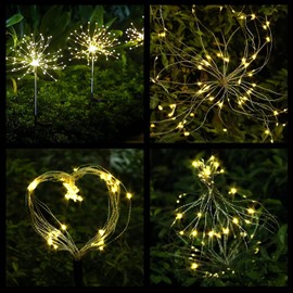 FOOING 4 Pcs Solar Garden Lights Solar Firework Lights, 480 LED Solar Powered String Light 2 Modes Twinkling Solar Lights for Garden, Wedding, Party, Patio(Warm White), 100182987