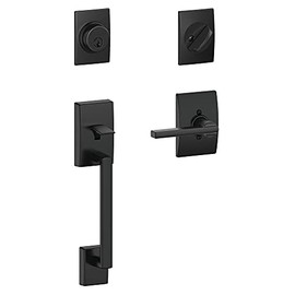 Schlage F60 CEN 622 LAT CEN Century Front Entry Handleset with Latitude Lever, Alloy steel, Deadbolt Keyed 1 Side, Matte Black