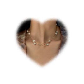 W WEILIRIAN Bohemian Layered Pearl Necklace Vintage Pearl Necklace Station Pearl Necklace Choker Pearl Wedding Necklace Jewellery for Women and Girls Gifts, Alloy, Pearl