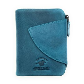 Lemasi Small Genuine Leather Wallet with RFID Protection, Zip Coin Compartment, Waxed Cowhide, petrol, Modern