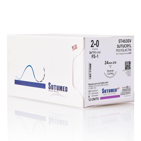 Sutumed SUTUCRYL Absorbable Polyglactin Surgical Suture USP Size 2-0, 3/8