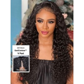 Nadula Scalplook V Part Wig Curly Water Wave Drawstring Wig Human Hair No Leave Out, Glueless 180% Density EasiContour V-part Wigs for Women,Upgraded V Shape Clip in Half Wig Beginner Friendly 18inch
