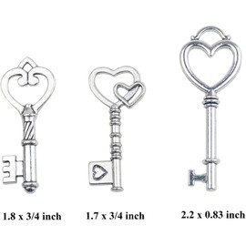 Makhry Mixed 30 Antique Style Vintage Skeleton Keys Heart Shaped Key Craft Keys for Decoration Wedding Party Antique Charms(Antique Silver 01)