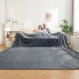 GEMBED Oversized King Throw Blanket 140"X140" - Fleece Lightweight Blanket, Luxury 3D Jacquard Decorative Giant Flannel Blanket, Ultra Soft Cozy Warm Blanket for Bed, Sofa Travel, Camping, Dark Grey