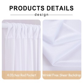 30ftx10ft Pure White Backdrop Curtain with Lights, Sheer Wrinkle Free Backdrop Drapes 6 Panels for Baby Shower Birthday Party Wedding Arch Living Room Wall Decoration