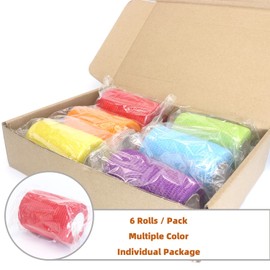 6-Pack Self Adhesive Bandage Wrap 3 Inch x 5 Yards, Elastic Athletic Tape, Tattoo Grip Tape, Non Woven Medical Tape for First Aid, Sports, Wrist, Ankle, Vet Wrap for Pets (Multi-Color)