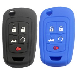 Btopars 2pcs 5 Buttons Silicone Rubber Flip Key Fob Cover Case Protector Holder Compatible with Buick Allure Encore Lacrosse Regal Verano Black Blue