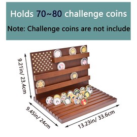 Suwyaner Challenge Coin Display Holder, 11 Rows Military Challenge Coin Display Stand Holder American Flag Wooden Rack Case with Removable Board Rows