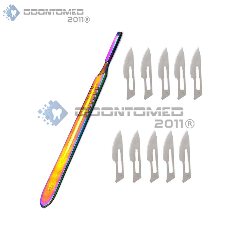 OdontoMed2011 Multi Titanium Rainbow Color Scalpel Handle #4 +10 Sterile