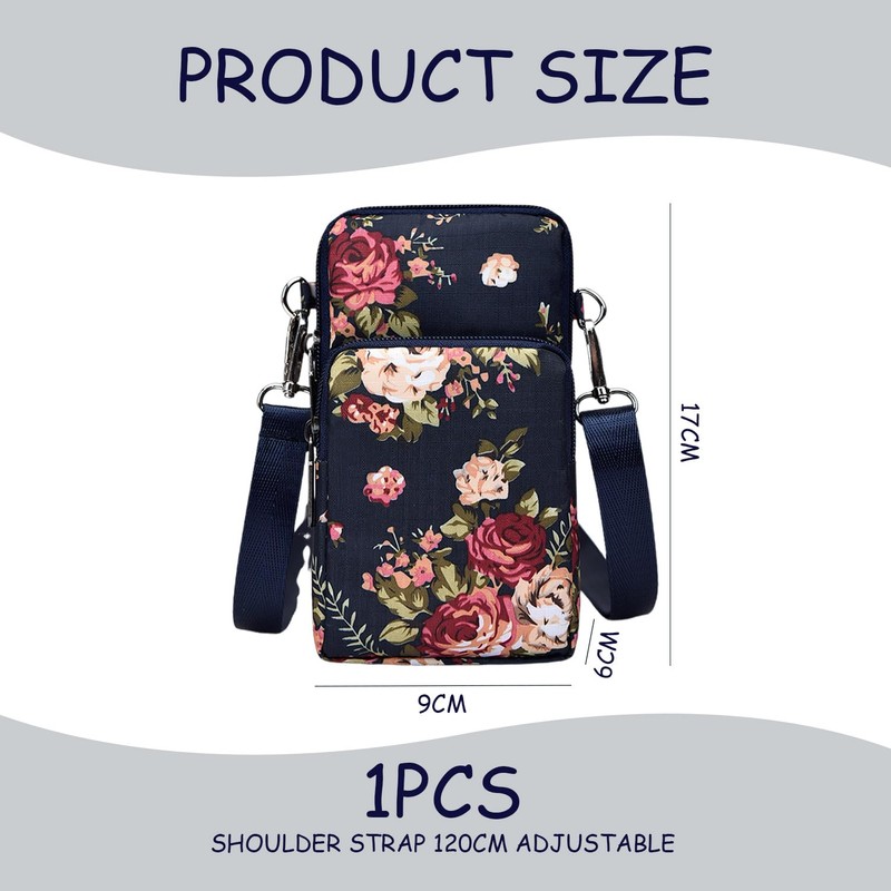 SLAXJNE 1PC Women Phone Bag Floral Pattern Multi-Function Shoulder Bag