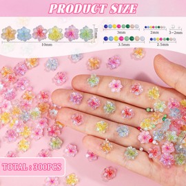 300Pcs Flower Nail Charms Kit, 100Pcs 3D Resin Cherry Nail Charms and 100Pcs Pearls with 100Pcs Macaron Beads, Colorful Hibiscus Floral Tiny Gems Round Beads for Women Manicure Craft DIY (Kit 5)