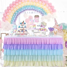 HB HBB MAGIC Unicorn Table Skirt Rainbow Tablecloth for Rectangle Table 9ft Fiesta Baby Shower Girls Birthday Party Unicorn Party Wedding