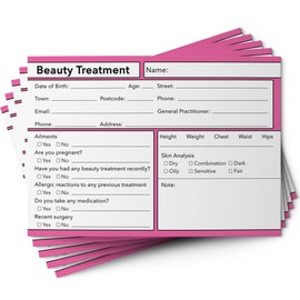 Beauty Client Card GDPR A6 Size - Salon and Therapist Customer Consultation Record - Treatment Services Essentials - Profile and Recording Forms - Beauty Stationery - 105x148mm - Pack of 100