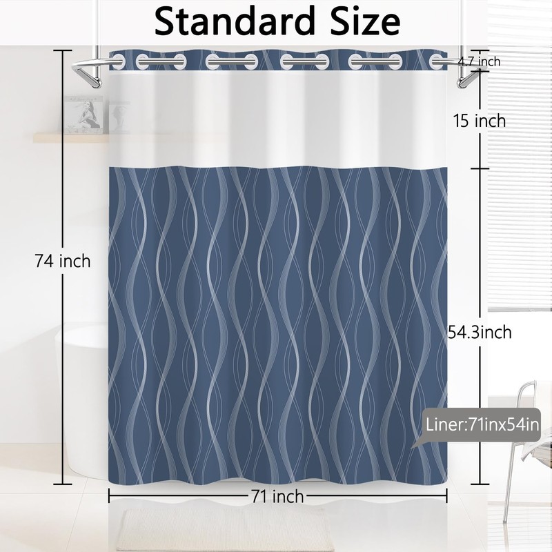 NAEMBCU No Hook Shower Curtain and Liner Set 71" x