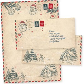 North Pole Air Mail 25 Sets Christmas Letter Paper with Envelope without Window Christmas Paper A4 Letter Paper Christmas