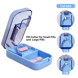 Pill Cutter, 2-in-1 Professional Pill Cutter and Box, 1/2 1/4 1/8 Precises Tablet Cutters, with V-Shaped Holder for Small and Large Pills, Pill Splitter for Elderly, Child, Dog, Cat, Pet, Travel
